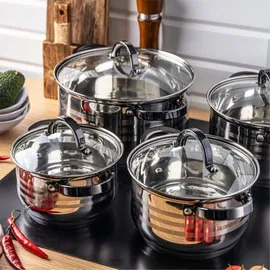 Klausberg Topf-Set 8-tlg. 2 x Stahltopf + 2 x Fleischtopf + 2 x Kochtopf + 2 x Dämpfeinsatz