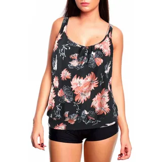 Octopus Oversize Damen Tankini Set Bauchweg mit Slip, Hotpants oder High Waist f5465 Farbe: G(1448)+HP1(sw) Tankini Schwarz/Apricot, Hotpants G(1448)+HP1(sw), Gr. 46 - 46