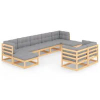 vidaXL 9-tlg. Garten-Lounge-Set mit Kissen Massivholz Kiefer