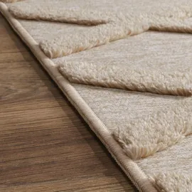 Paco Home Teppich Wohnzimmer Schlafzimmer Kurzflor Boho Skandi Raute 3D Grau Anthrazit, Grösse 120x160 cm - Beige