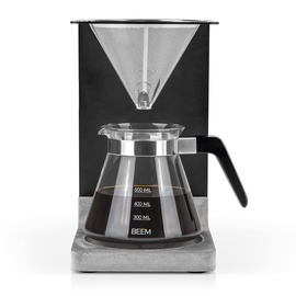 BEEM POUR OVER Kaffeebereiter Set - 4 Tassen | Edelstahl-Permanentfilter (Größe 2), 0,5 l Glaskanne, Beton-Sockel | Manuelle Kaffeebrühkunst für ein besonders mildes Kaffeearoma