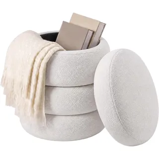 Riess Ambiente Runder Polsterhocker Vogue - 50cm - weiß Bouclé Sitzhocker mit Stauraum