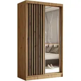 beautysofa Schrank mit Lamellen 120cm Moderner Kleiderschrank mit Schwebetüren - Spiegel - Schwarz,