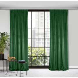Eurofirany Design91 Vorhang Samtvorhänge 140x270 cm 135x300 cm (1 St), Kräuselband, blickdicht, Samt, Wohnzimmer Tunnelzug grün 135 cm x 300 cm