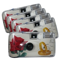 TopShot 376090 Golden Roses Einwegkamera 40027 mit eingebautem Blitzgerät Paket mit 5 Kameras weiß