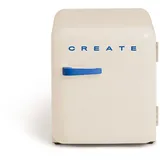 CREATE / RETRO FRIDGE 50 COBALT/Kühlschrank in Cremeweiß, Griff Kobaltblau / 85W, Minibar, eine Regalfläche, Retro-Design, 50cm, zwei Ablagen, 48L Fassungsvermögen, energiesparend, 50x44x49,8cm