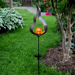 LED Solarstab &quot;Feuer&quot;- schwarz - amber LED - Glaskugel in Flamme - H: 85cm - Däm...