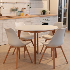 ETC Shop etc-shop Esszimmerstühle Eiche weiß Schalenstühle 4er Set Küchenstühle Holz, Kunststoff, PP Sitzpolster, PU Leder, BxTxH 48x42x82 cm, 4er Set