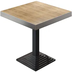 BPY | Bistro Tisch | 60 x 60 x 81 cm | Quadratisch | Edelstahl Rand | Eiche / Schwarz