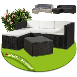 Juskys Polyrattan Lounge Punta Cana M schwarz für 3-4 Personen – Sofa, Tisch & Hocker
