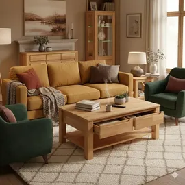 Elfo Couchtisch mit Schubkasten Kernbuche geölt 115 x 70 cm