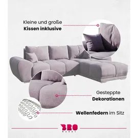 bromarkt Ecksofa NUBES Schlaffunktion Bettkasten L-Form 298x184x85cm Rosa, - Rosa