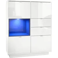 Vladon Highboard, Schwarz Hochglanz, Holzwerkstoff, 103x123x37.5 cm, Wohnzimmer, Kommoden & Sideboards, Highboards