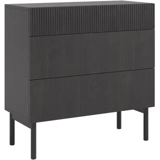Selsey Kommode 3 Schubladen, Schrank Schubladenschrank Push to Open 90 cm Nolie Portland Esche Schwarz,
