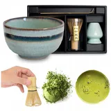 WESTCRAFT Matcha Set 4 tlg. Original japanische Schale mit Besen & Löffel Edo Japan Geschenkverpackung mit Matcha Besen Chasen , Matchabesen ,Matchabesen Halter ,Matcha Bambuslöffel Chashaku (Green Wasabi)