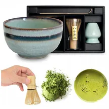 WESTCRAFT Matcha Set 4 tlg. Original japanische Schale mit Besen & Löffel Edo Japan Geschenkverpackung mit Matcha Besen Chasen , Matchabesen ,Matchabesen Halter ,Matcha Bambuslöffel Chashaku (Green Wasabi)