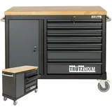 Baumarktplus Werkstattwagen DELUXE 6 Schubladen + Tür unbestückt mit massiver Arbeitsplatte Anthrazit/grau