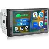 7 Zoll Doppel Din Android Autoradio mit Wireless Carplay, 4+64G Auto Radio Bluetooth mit Bildschirm, 2 Din Autoradio CarPlay Display mit Navi, WiFi, AM/FM/RDS, AUX/SWC
