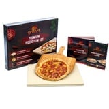 grillart® Premium Pizzastein für Gasgrill, Holzkohlegrill und Backofen im Set – Hochwertiger Pizzastein rechteckig inklusive Pizzaschieber und Rezeptbuch – auch optimal als Brotbackstein geeignet