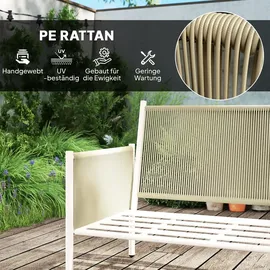 Outsunny Gartenmöbel Set aus Polyrattan Lounge-Set mit 2er Sofa Sessel Glastisch - Hellgrau