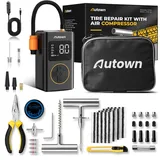 AUTOWN Reifenreparaturset mit Elektrische Luftpumpe,54-teilig Reifenreparaturset Auto mit 150PSI Mini Tragbare Akku Fahrradpumpe, Akku Kompressor Autoreifen Reparaturset Reifenflicken-Kit