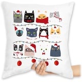 Shirtracer Kissen 40x40 Zierkissen - Weihnachtskissen Christmas Geschenke - Katzen zu Weihnachten - 40 x 40 cm - Weiß - Katze mit weihnachtsmotiv weihnacht katzenmotiv Weihnachts weihnachtskatze Xmas