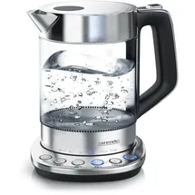 Arendo Wasserkocher 1,5 l, 2200 W, Edelstahl & Glas mit Basisstation, Temperatureinstellung 70° C - 100° C