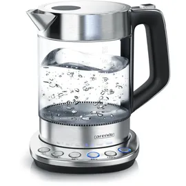 Arendo Wasserkocher 1,5 l, 2200 W, Edelstahl & Glas mit Basisstation, Temperatureinstellung 70° C - 100° C