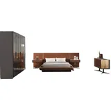 JVmoebel Schlafzimmer-Set Schlafzimmer Komplett 5tlg. Bett Kleiderschrank Kommode Nachttische, (5-St., 1x Bett + 2x Nachttisch + 1x Kleiderschrank + 1x Kommode), Made in Europa braun