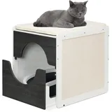 Relaxdays Katzenschrank für Katzentoilette, Katzenklo verstecken, ausziehbare Schublade, HBT: 57 x 50 x 60 cm, weiß/grau