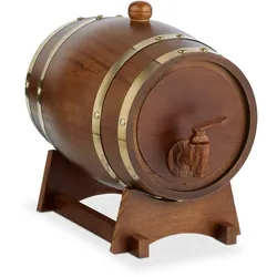 Relaxdays Holzfass klein, 2,2 l, Whiskyfass mit Bock & Zapfhahn, für Wein & Spirituosen, Deko Schnapsfass, dunkelbraun