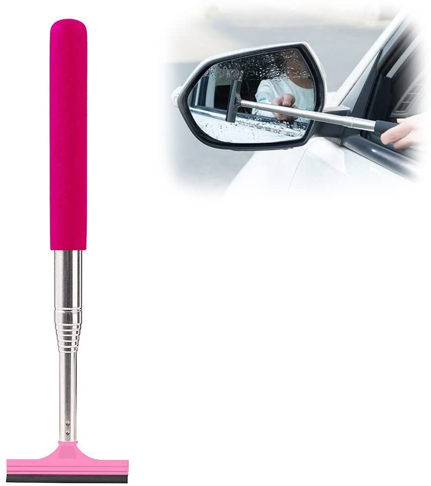 1 Piece Mirror Squeegee for Car Rear View Mirror Portable Retractable Shower Window Squeegee,Expansion Length is up to 86 cm,pink