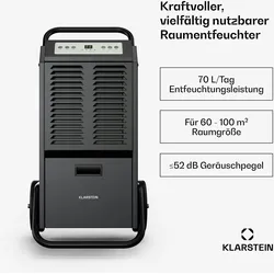 Klarstein DuraDry 70L Luftentfeuchter | 70L/Tag | 60-100 m2 | rostfrei | mobil | 450 m3/h Anthrazit