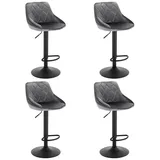 Woltu 4 x Barhocker Tresenhocker, Gute gepolstert, Samt, Höhenverstellbar, Drehbar, Hocker, Dunkelgrau