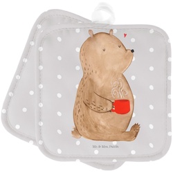 Mr. & Mrs. Panda Topflappen Bär Kaffee - Grau Pastell - Geschenk, Topflappen, Coffee, Topflappen, (1-tlg) grau