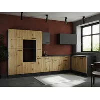 Respekta Winkelküche L-Form 370 cm Grau Matt Eiche