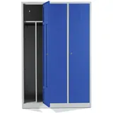 Schrank & Stuhl Spind – Metallspind mit 3 Abteilen in 180 x 120 x 50 cm, inkl. Hutboden, Trennwand und Zylinderschlössern, Lieferung komplett montiert, Grau/Blau