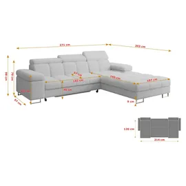altdecor Ecksofa Cord mit Schlaffunktion 2-Sitzer Rosa