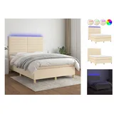 vidaXL Boxspringbett mit Matratze & LED Creme 140x190 cm Stoff