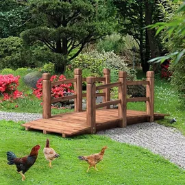 Costway Holzbrücke Gartenbrücke Teichbrücke Zierbrücke mit Geländer 150 x 67 x 55 cm Braun