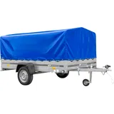 Einachsiger Anhänger auf Blattfedern 264x150 UNITRAILER GARDEN 265/R KIPP mit H-800 Rahmen und blauer Plane