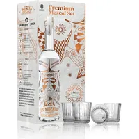 Los Muertos | PREMIUM MEZCAL SET | Mezcal Artesanal | 700ml | 43% Vol. | 4 orig. mexikanische Grabkerzengläser | Vaso Veladora Mezcal Glas