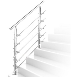 Randaco Treppengeländer Edelstahl Handlauf Geländer 0-5 Querstab Bausatz Aufmontage, 120 cm Länge, mit 5 Pfosten, für Brüstung Balkon Garten 120 cm