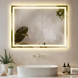 Tectake Led-Badezimmerspiegel, Anthrazit, Glas, Rechteckig, 60x80x2.5 cm, CE, Badezimmer, Badezimmerspiegel, Badspiegel
