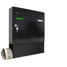 AL Briefkastensysteme Basic 1er Briefkasten Tief Schwarz inkl. Zeitungsfach