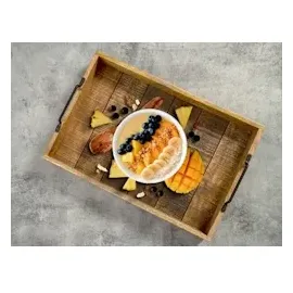 amagohome Serviertablett Holztablett Set 2 Stück 46x31cm Tablett Holz Serviertablett Deko Tablett Mangoholz