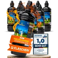 glanzfeuer® Bioethanol für Tischkamin - 12x Bio Ethanol 1 Liter Flaschen für Ethanol Kamin - Premium Tischkamin Ethanol - Made IN EU - Umweltfreundliches Bioethanol Tischkamin Indoor & Outdoor