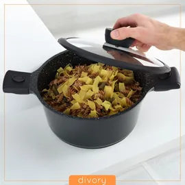 DIVORY Großer Kochtopf 20cm – 3L Topf groß mit Deckel, Gemüsetopf Induktion, Suppentopf mit abnehmbaren Griffen, Fleischtopf hoch Schwarz