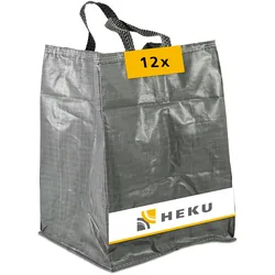HEKU 12 Stück Gartensack - Robuster Abfallsack, Laubsack oder Grünschnittsack, wiederverwendbar - Strapazierfähiger Müllsack für Abfall & Schutt