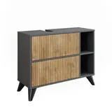 Vicco Waschbeckenunterschrank Leano, Anthrazit/Bergeiche, 80 x 62 cm mit 2 Schubladen